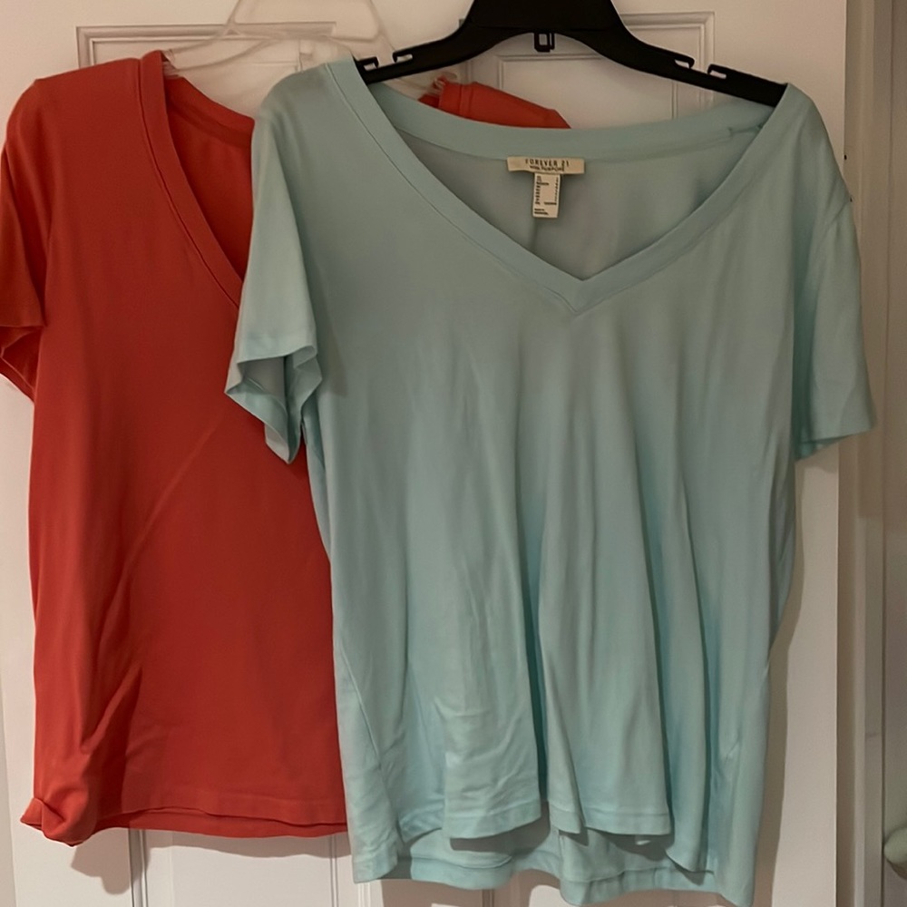 Forever 21 v neck tshirts in blue and orange/peach size large